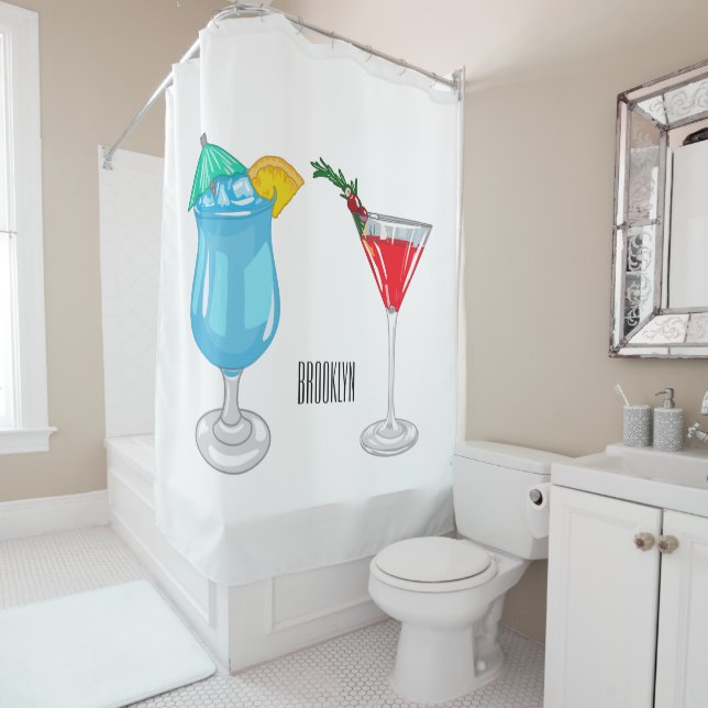 Cocktail cartoon illustration shower curtain (In Situ)