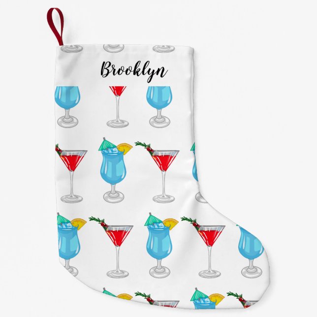 Cocktail cartoon illustration small christmas stocking (Front)