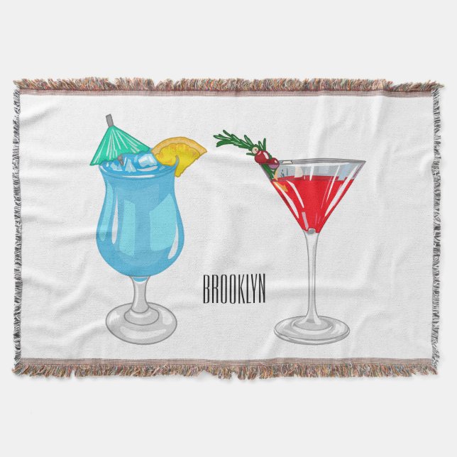 Cocktail cartoon illustration throw blanket (Front)