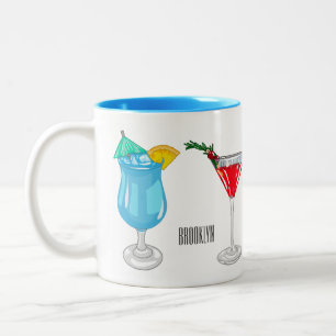Cocktail cartoon illustration Two-Tone coffee mug