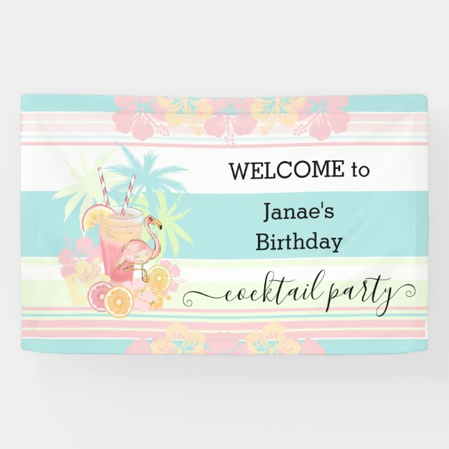 Cocktail Citrus Summer Pool Party Beach Tropical Banner (Horizontal)