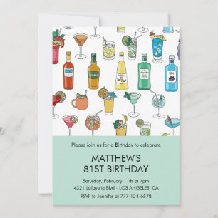 Cocktail Colourful Drinks Champagne 81st birthday Invitation