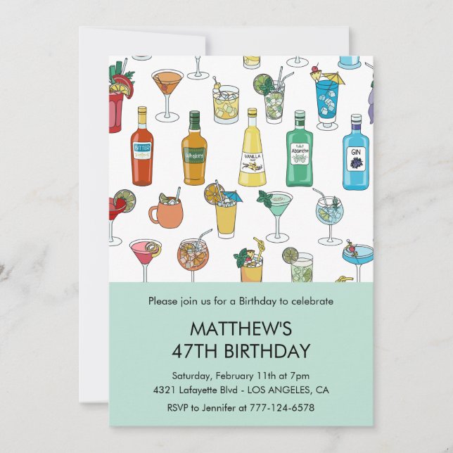 Cocktail Colourful Drinks Champgne 47th birthday Invitation (Front)