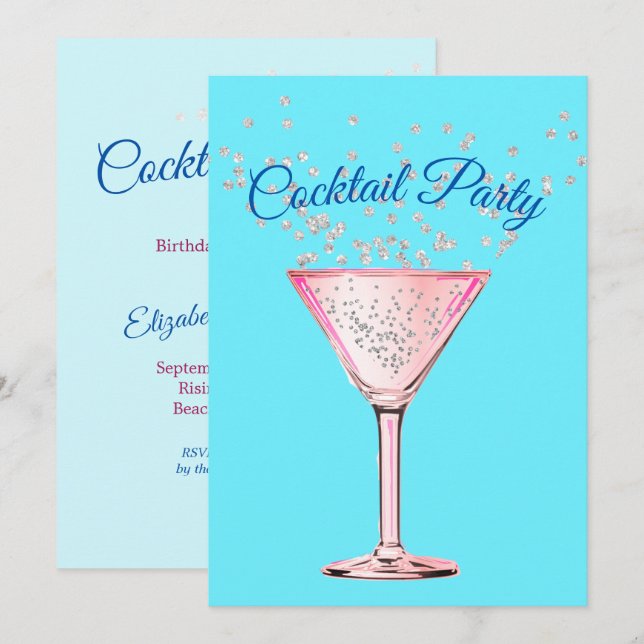 Cocktail Diamonds Modern Adult  Birthday Party Invitation (Front/Back)