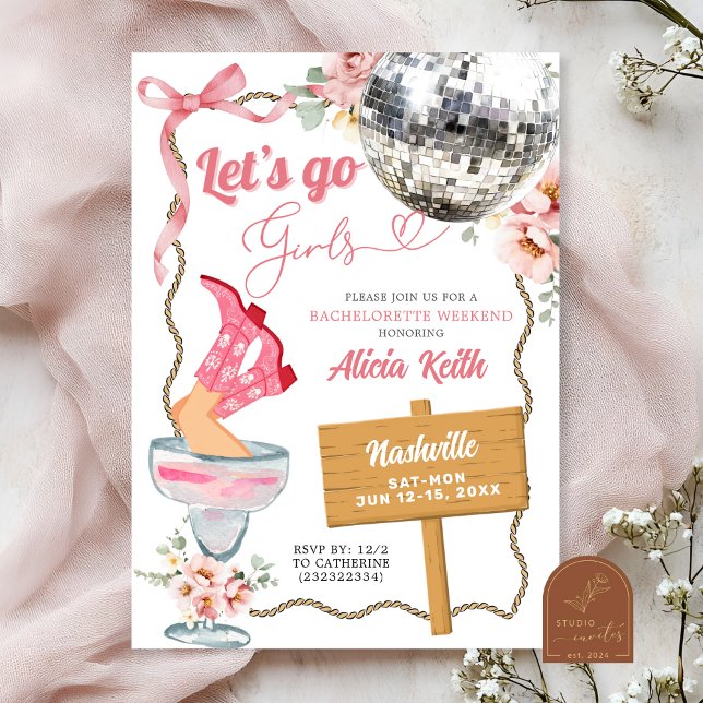 Cocktail Disco Cowgirl Rodeo Bachelorette Weekend Invitation (Creator Uploaded)