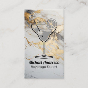 Cocktail Drink Illustration   Gold Foil Marble Business Card