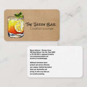 Cocktail Drink Illustration Lounge Bar Business Card