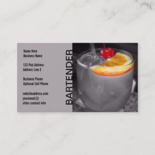 Cocktail Drink Photo Pub Bar   Bartender Grey Business Card