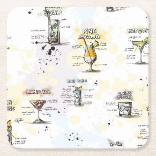 Cocktail Drink Recipe Design Square Paper Coaster