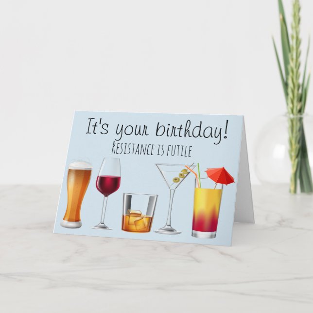 Cocktail Drinking Humour Wine Birthday Card (Front)