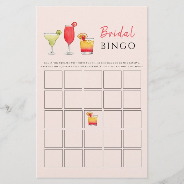 Cocktail drinks Bridal Shower BINGO game  (Front)