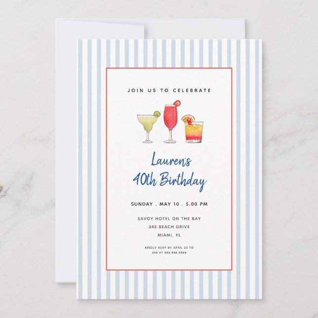 Cocktail drinks Pool party Adult Birthday  Invitation (Front)