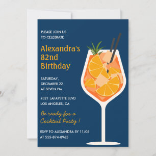 Cocktail Elegant Navy blue 82nd birthday Invitation