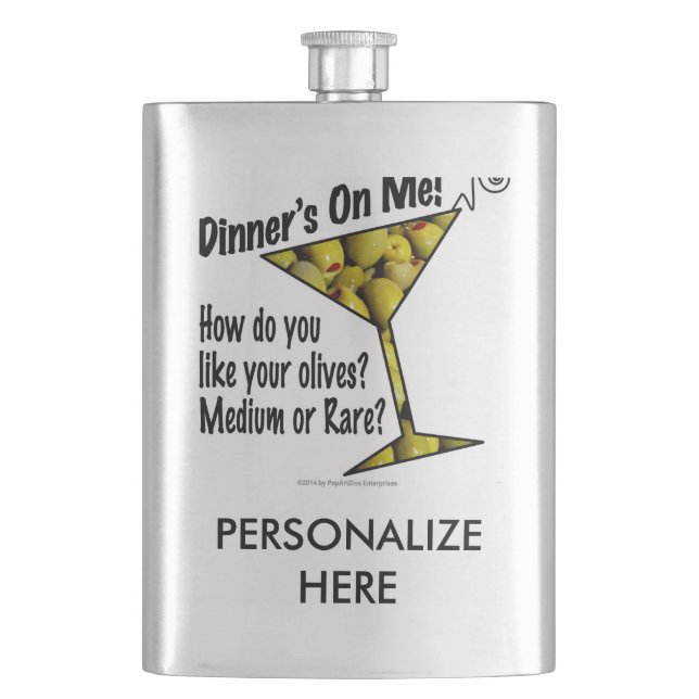 COCKTAIL FLASKS Dinner! Olives? Medium or Rare? (Front)