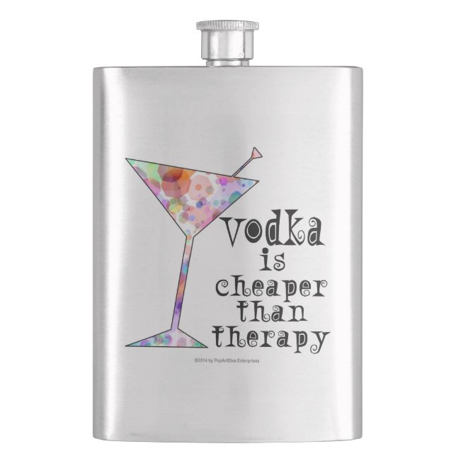 COCKTAIL FLASKS, VODKA IS CHEAPER THAN THERAPY HIP FLASK (Front)