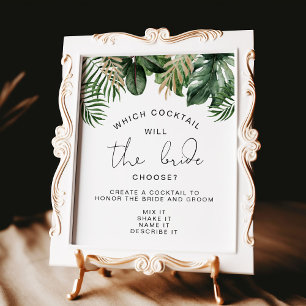 Cocktail Game Summer Tropical Leaves Bridal Shower Poster