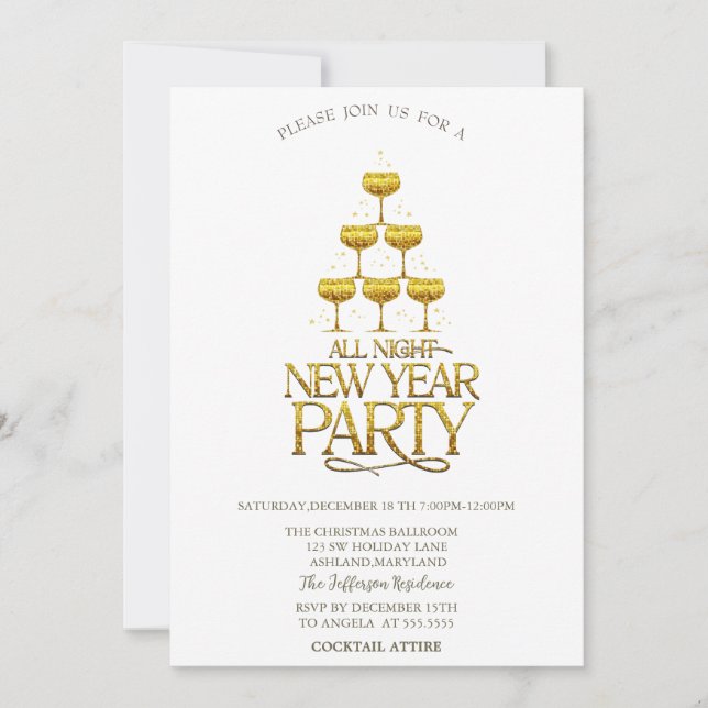 Cocktail Glass Stars Christmas Company Invitation (Front)