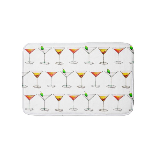 Cocktail Glasses Mixed Bar Drinks Martini Cosmo Bath Mat (Front)