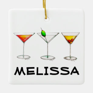 Cocktail Glasses Mixed Bar Drinks Martini Cosmo Ceramic Ornament
