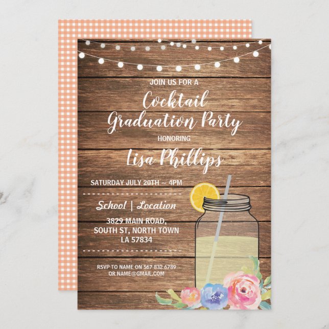 Cocktail Graduation Party Rustic Jar Invitation (Front/Back)