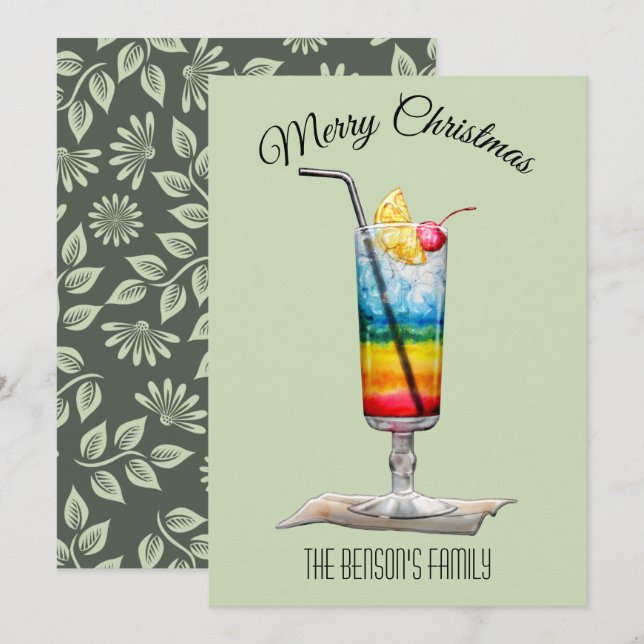 Cocktail Green Christmas Card (Front/Back)
