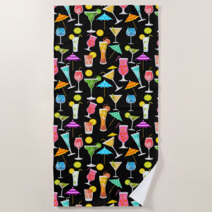 Cocktail Happy Hour Party Time Pattern Beach Towel