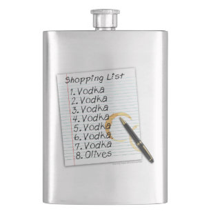 COCKTAIL HIP FLASK, VODKA SHOPPING LIST FLASK