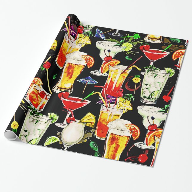 Cocktail Hour in the Tropics Wrapping Paper (Unrolled)