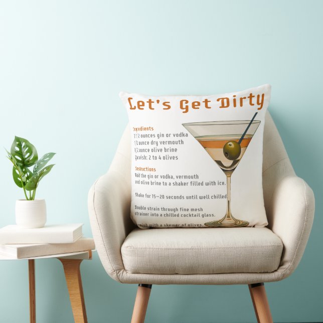 Cocktail Hour Let's Get Dirty Martini Recipe Cushion (Chair)