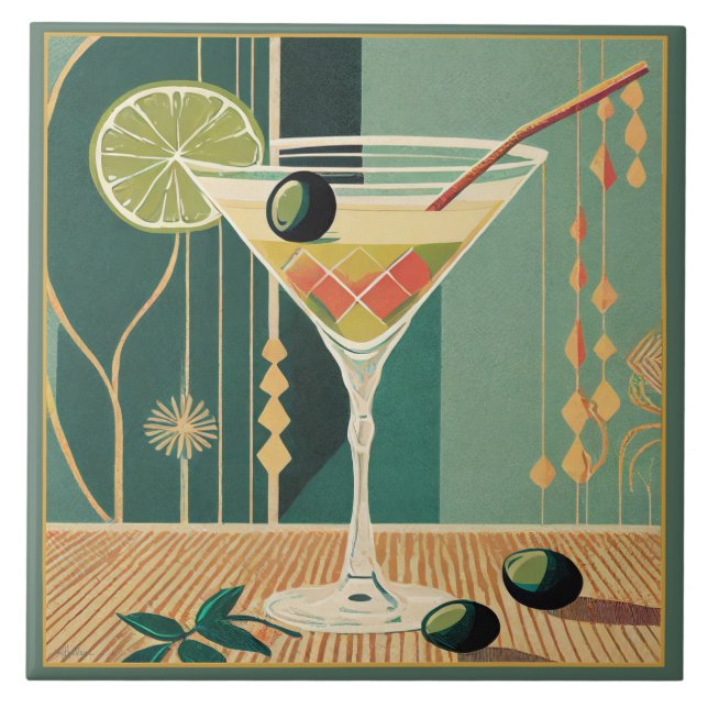 Cocktail Hour Martini Mid Century Design Tile (Front)