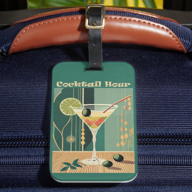Cocktail Hour Mid Century Modern Martini Luggage Tag (Front Insitu 2)