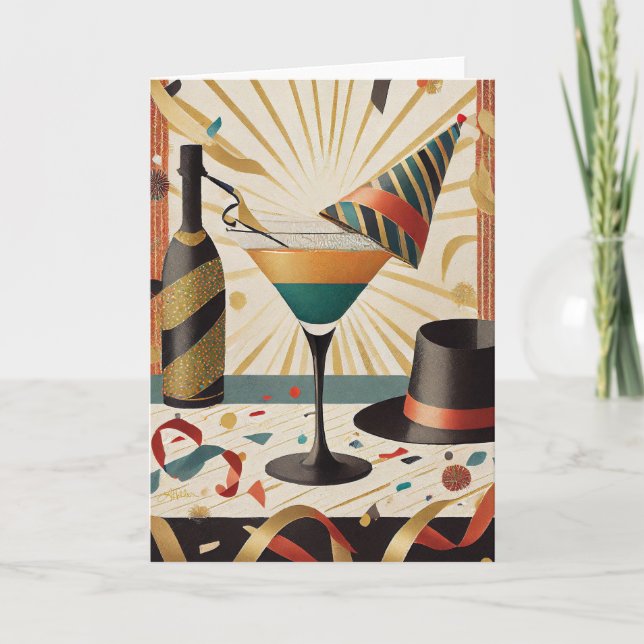 Cocktail Hour Mid Century New Years Eve Design Card (Front)