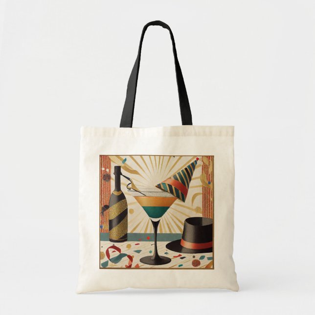 Cocktail Hour Mid Century New Years Eve Design Tote Bag (Front)