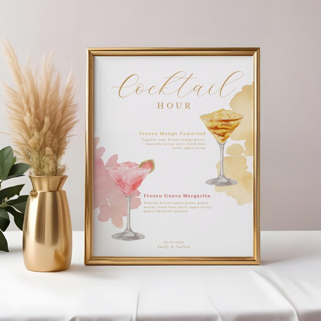 Cocktail Hour Watercolor Cocktails Wedding Menu Poster (Cocktail Hour Watercolor Cocktails Wedding Menu Poster)