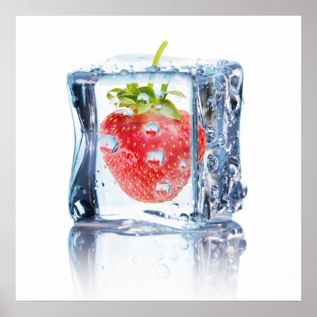 Cocktail Ice Cube with Strawberry Poster (Front)