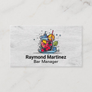 Cocktail Illustration with Berries Bar Business Card