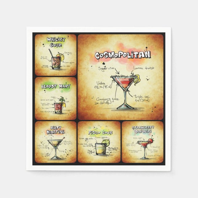 Cocktail Inspired Napkins - Cosmopolitan Drink Art (Front)