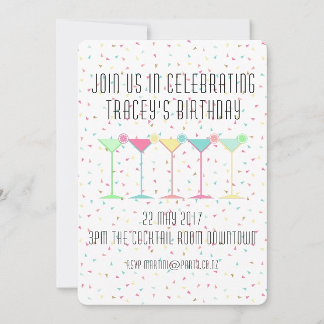 Cocktail Invitations, Confetti and Martini's Invitation (Front)