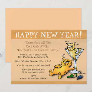 Cocktail Kittens Gold New Year Party Invitation