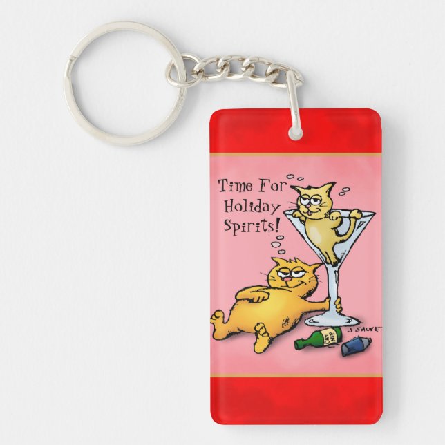 Cocktail Kittens Holiday Spirits Cartoon Key Ring (Front)