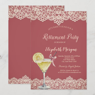 Cocktail Lemon Lace Red Retirement Invitation