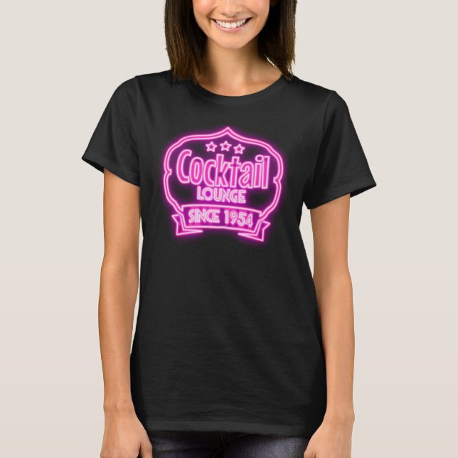 Cocktail lounge retro vintage neon sign black pink T-Shirt (Front)