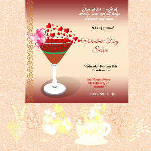 Cocktail Love Meet Valentine Sweeping Hearts Party Invitation