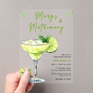 Cocktail Margs & Matrimony Bridal Shower Acrylic Invitations