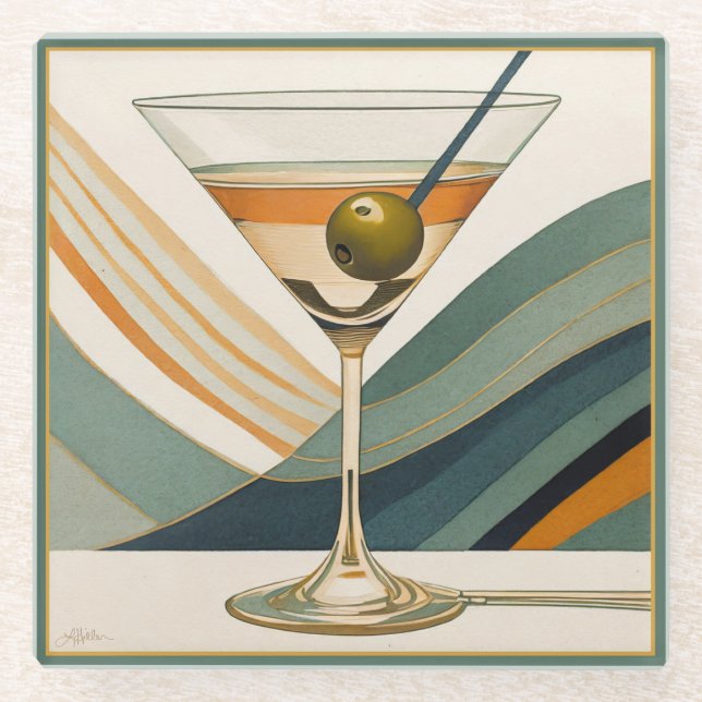 Cocktail Martini Mid Century Design Glass Coaster (Front)