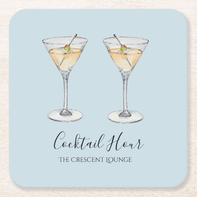 Cocktail Martini modern illustration bar Square Paper Coaster (Front)