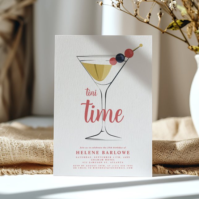 Cocktail Martini Modern Minimalist Adult Birthday Invitation (Martini Cocktail Modern Minimalist Bridal Shower Invitation)
