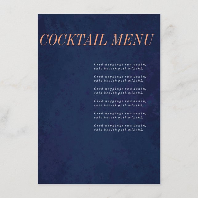 Cocktail Menu, Drink Menu, Navy Blue Wedding Set Menu (Front)