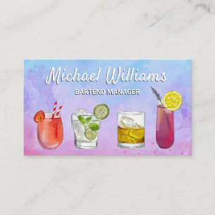Cocktail Mix Drinks Mixology Watercolor Business Card