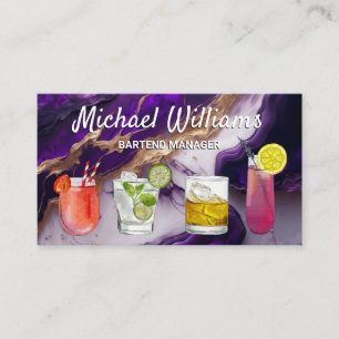 Cocktail Mix Drinks   Purple Gold Marble Business Card